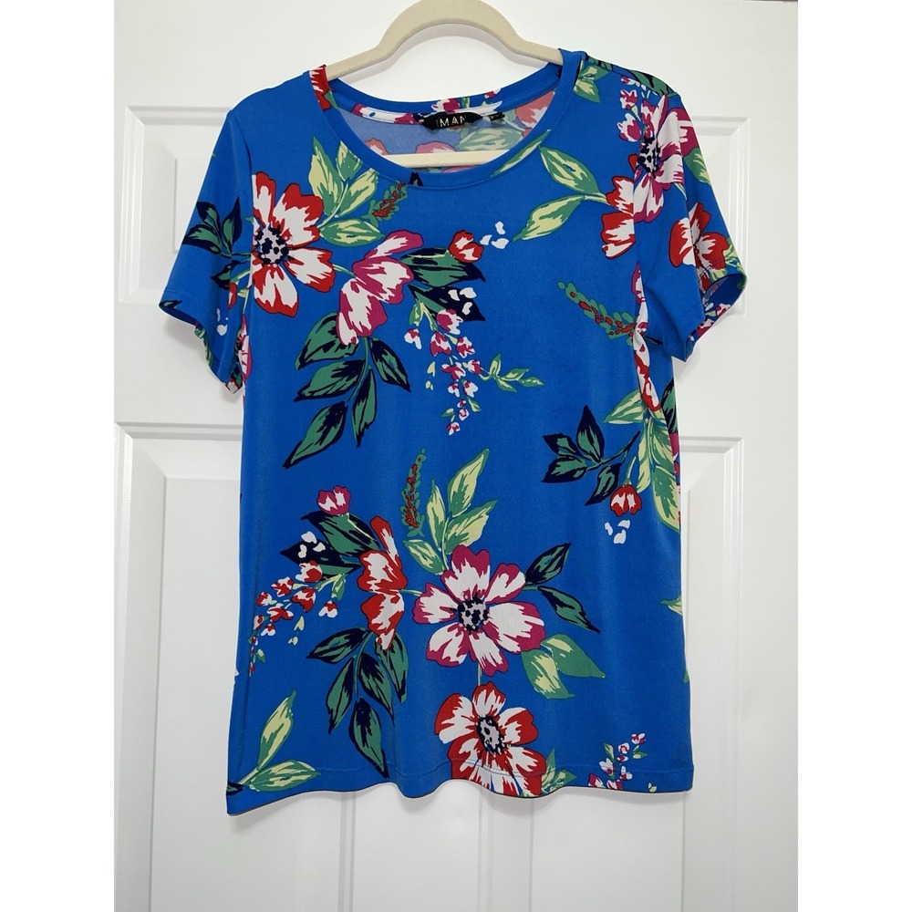 IMAN‎ Global Chic Women's  Print Tunic Blouse Medium Floral Tropical Royal Blue